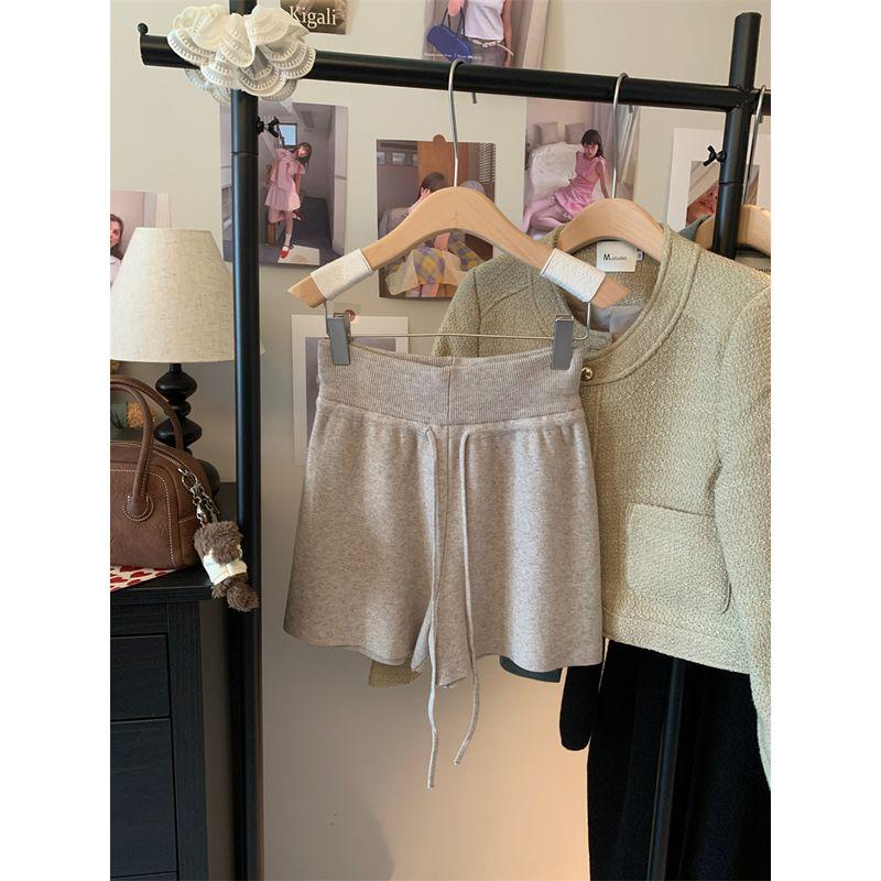 Kumikumi Design Sense Solid Drawstring High Waist Casual Pants Women Summer Versatile Slimming Wide Leg Pants Shorts Hot Pants