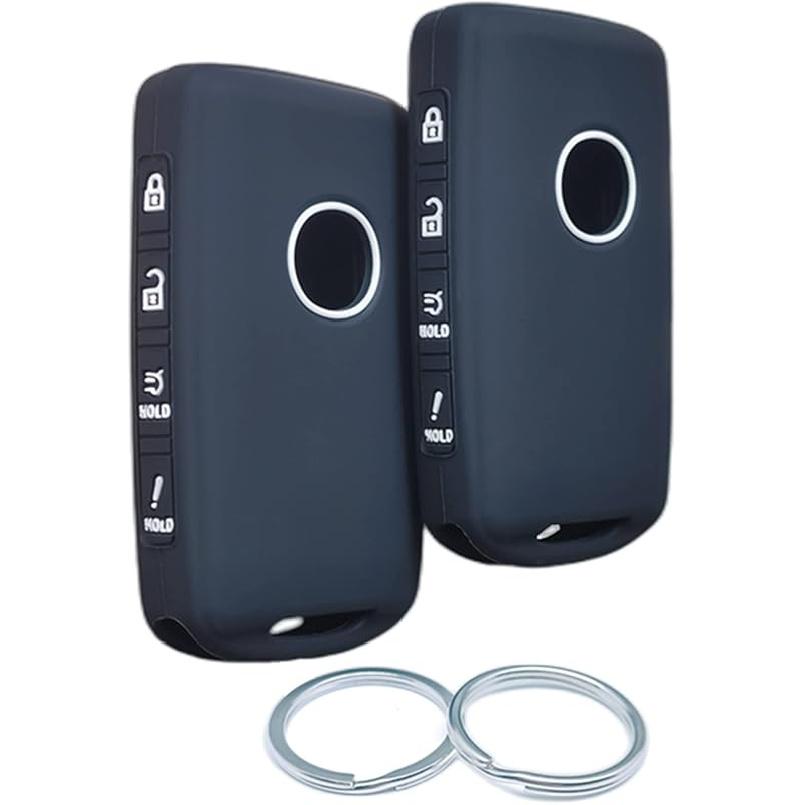 2Pcs 4 Buttons Silicone Smart Remote Key Fob for 2025 2024 Mazda 3 6 CX-30 CX-5 CX-9 CX-50 Key Fob Cover (Black with Gray)