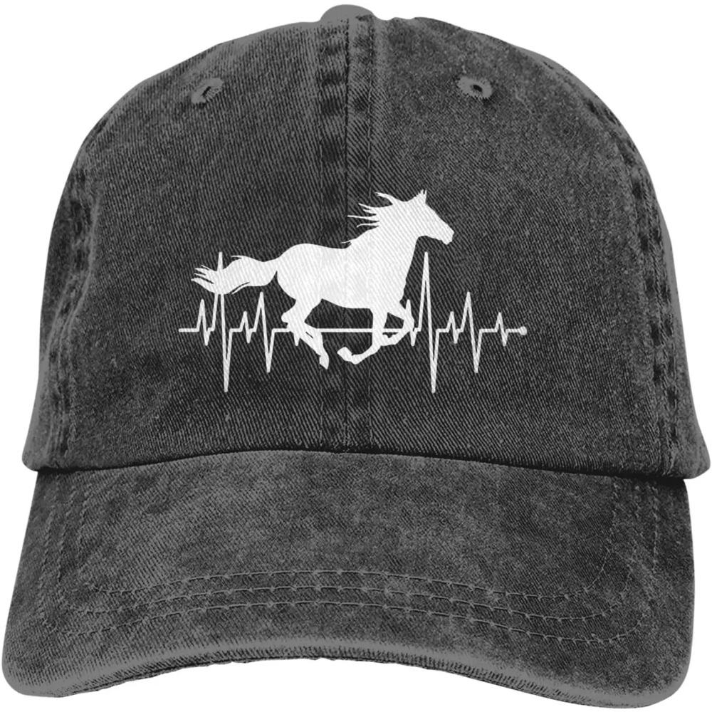Women’s Horse Heartbeat Hat, Adjustable Vintage Washed Baseball Cap for Dad and Mom