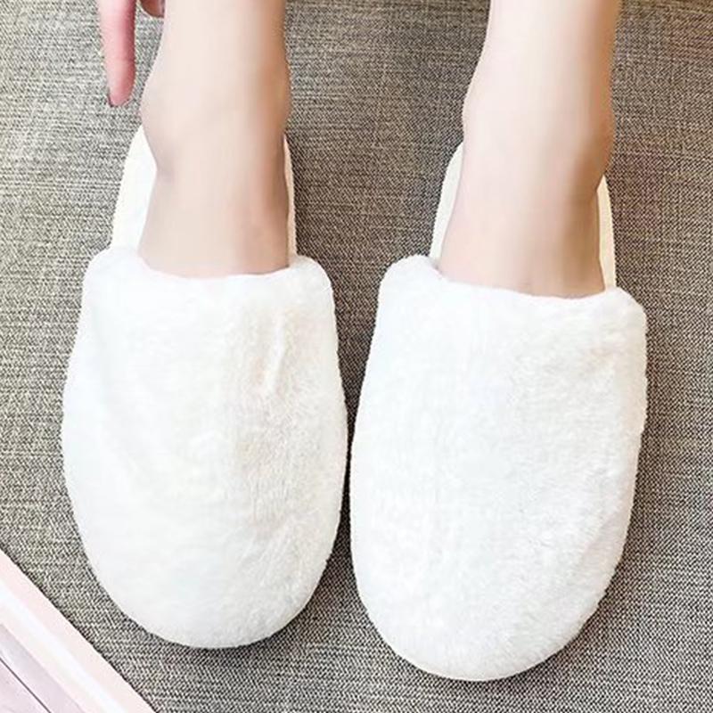 Fashion Indoor Round Toe House Fur Slippers Women Faux Fur Warm Plush Slides Woman Winter Comfort Slip On Non Slip Cotton Slippers Mujer