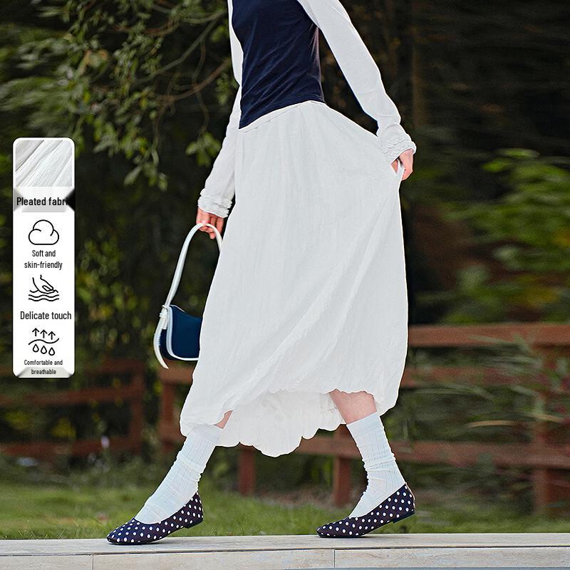 LEDING Women s Glossy Pleated A-Line Midi Skirt L