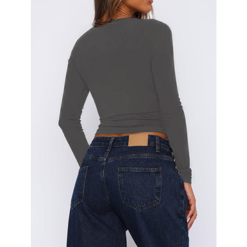 Women's Y2k Slim Lace Spliced U-neck Long-sleeved Top