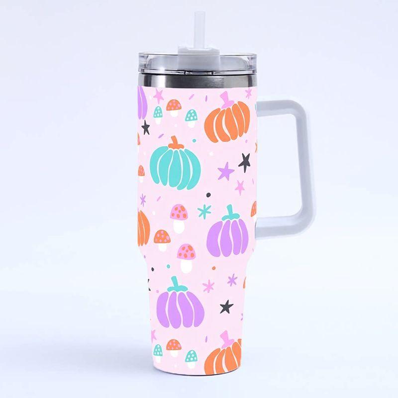 Halloween Print 40oz Large Capacity Thermos Cup, Thermal Insulation and Cold Retention, Ice Cup with Handle and Straw, Car Cup