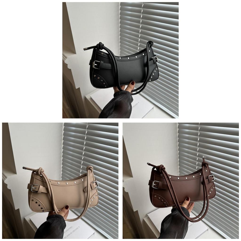 French Fashion Small Designer Pu Handbag With Studded Motorcycle Style For Daily Use