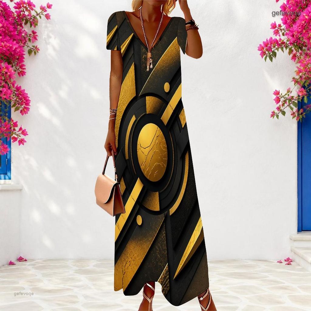 Women Plus Size V Neck Short Sleeve Printed Light Purple Maxi Dress