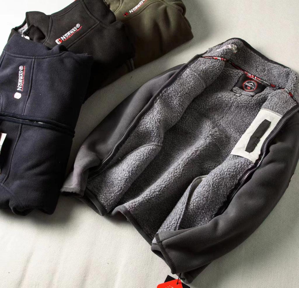 Men's Winter Windproof Fleece-Lined Jacket - Stand Collar, Lamb's Wool, Solid Color, Casual Style