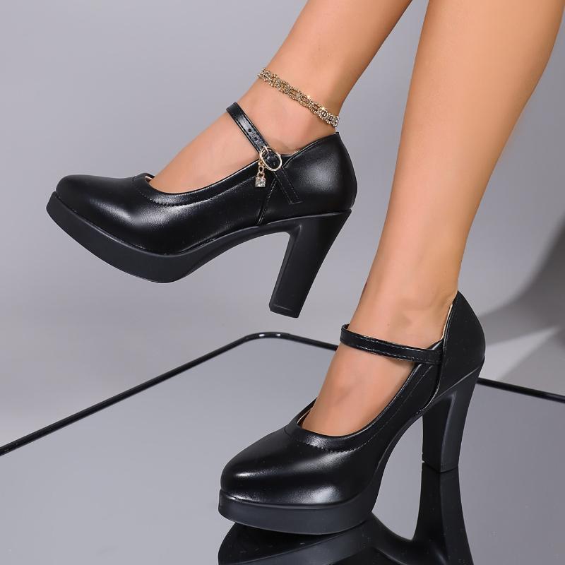 

Мода Дышащая Мода Мягкая Кожа Свадебные Туфли Женские Каблуки 2025 Новые Туфли на Платформе Женские для Офиса Мама Sapatos Femininos 35 чёрный