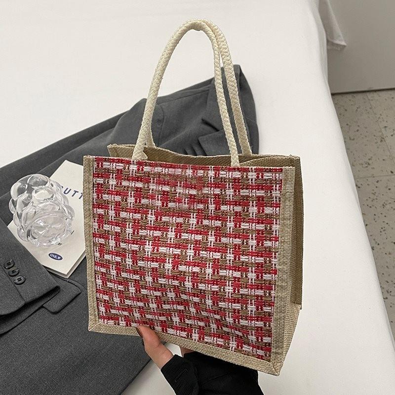 Stilvolle und trendige Leinen-Lunch-Tasche für Damen mit Kirschanhänger und Reißverschluss