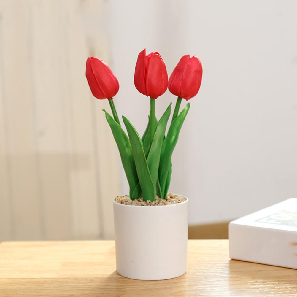 

Artificial Flowers Party Decor Reusable Tulip Potted красный