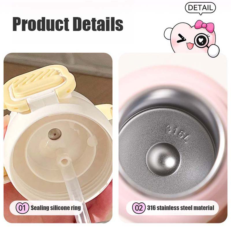 700ML Cute Bow Thermo Water Bottle For Girls Portable Handle 316 Double Drinking Outdoor Sports Straw Vacuum Thermal Bottle Gift