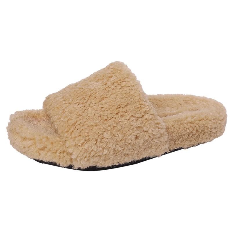 Solid color versatile plush plush drag women's shoes, new models in summer 2025, comfortable home slippers that can be worn outside