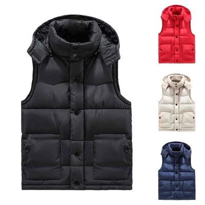 Men's Winter Trend Wear Loose Thick Down Cotton Clip Multi-pocket Solid Color Casual Hooded Vest Coat