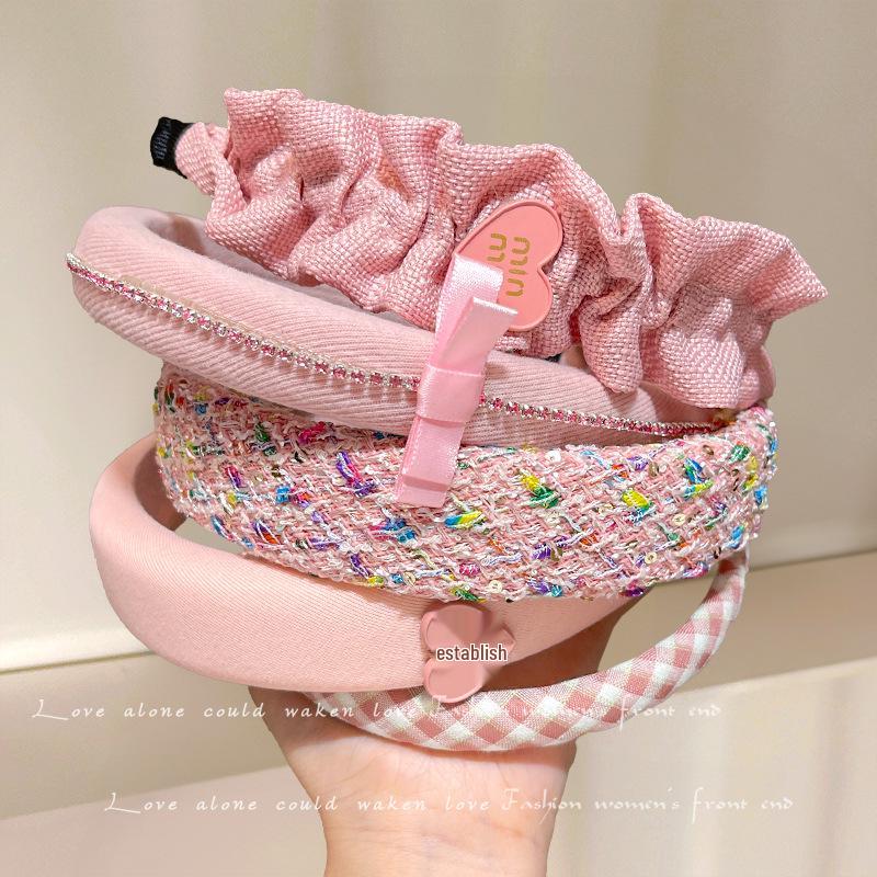 Faixa de Cabelo Rosa Retro com Coroa Alta Antiderrapante para Meninas - Coleção Verão 2024