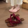 Fashion Rubber Flip Flops Square Toe Women's Shoes Silver Female Slippers Slides On A Wedge Hawaiian 2025 Scandals Retro Square Toe Shoe