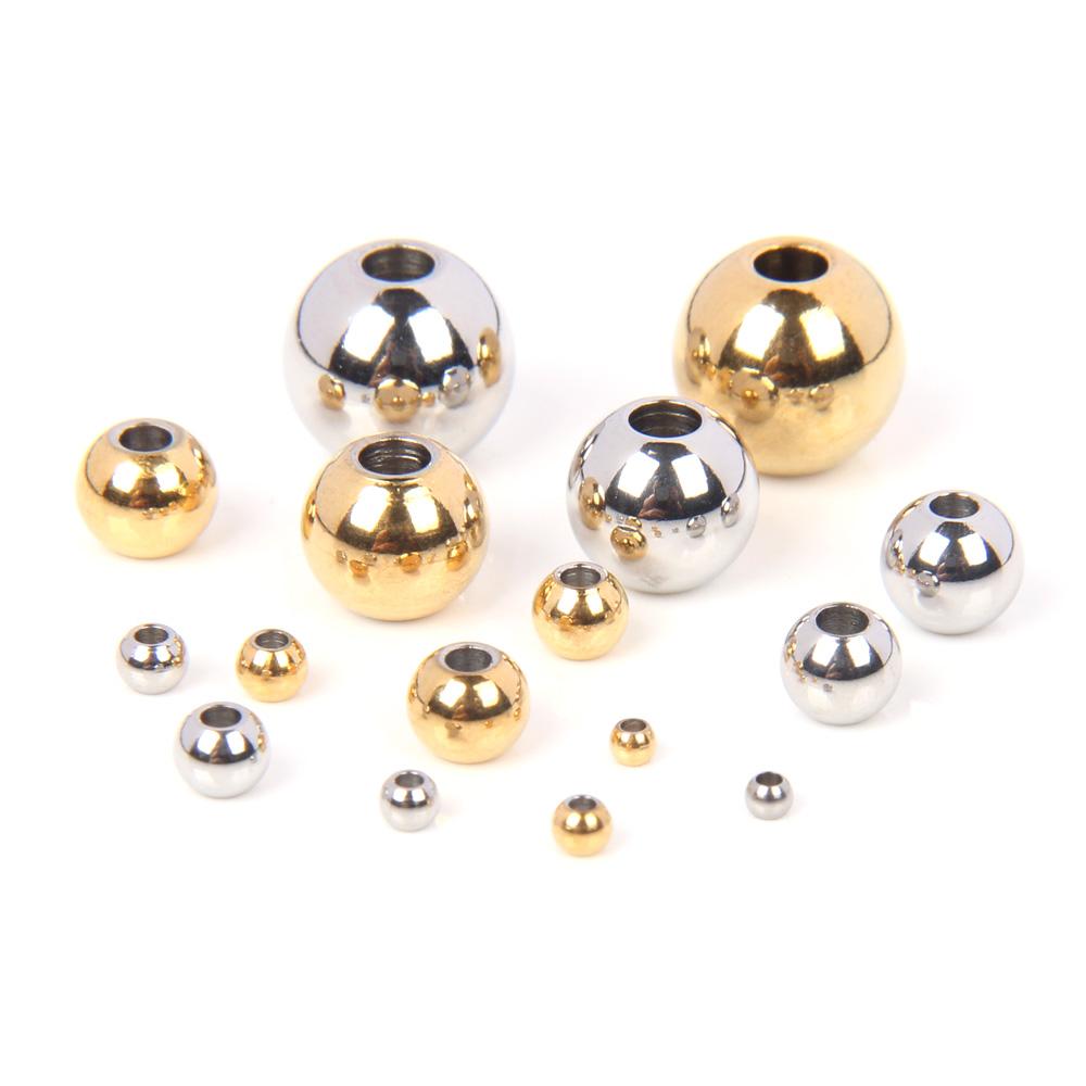 15-100Pcs/Lot 2-10mm Stainless Steel PVD Plated Gold Loose Spacer Beads Ball for Making Bracelets Jewelry Accessories Finding