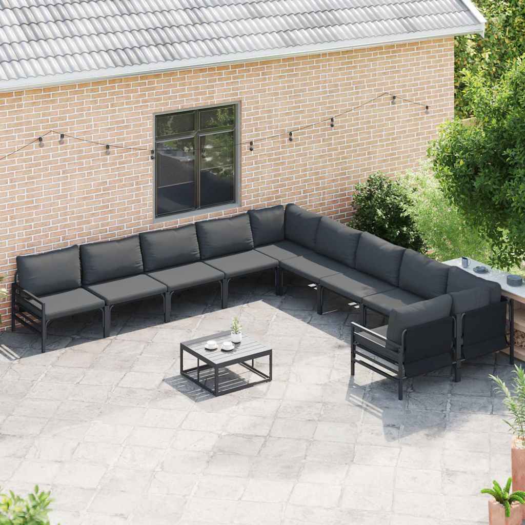 10 Piece Garden Sofa Set with Cushions Black Steel