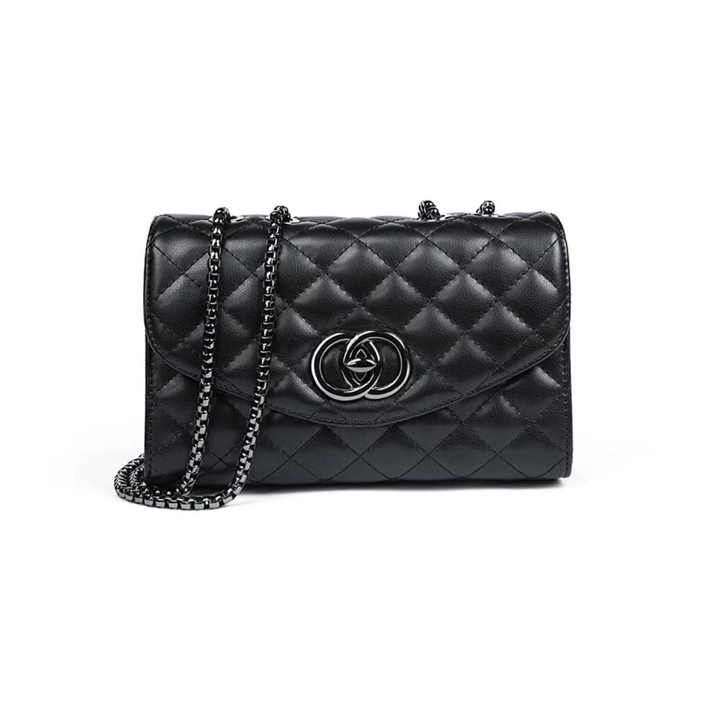Viney Leather Handbag, Women's Chain Bag, Crossbody Bag, Shoulder Bag, Black