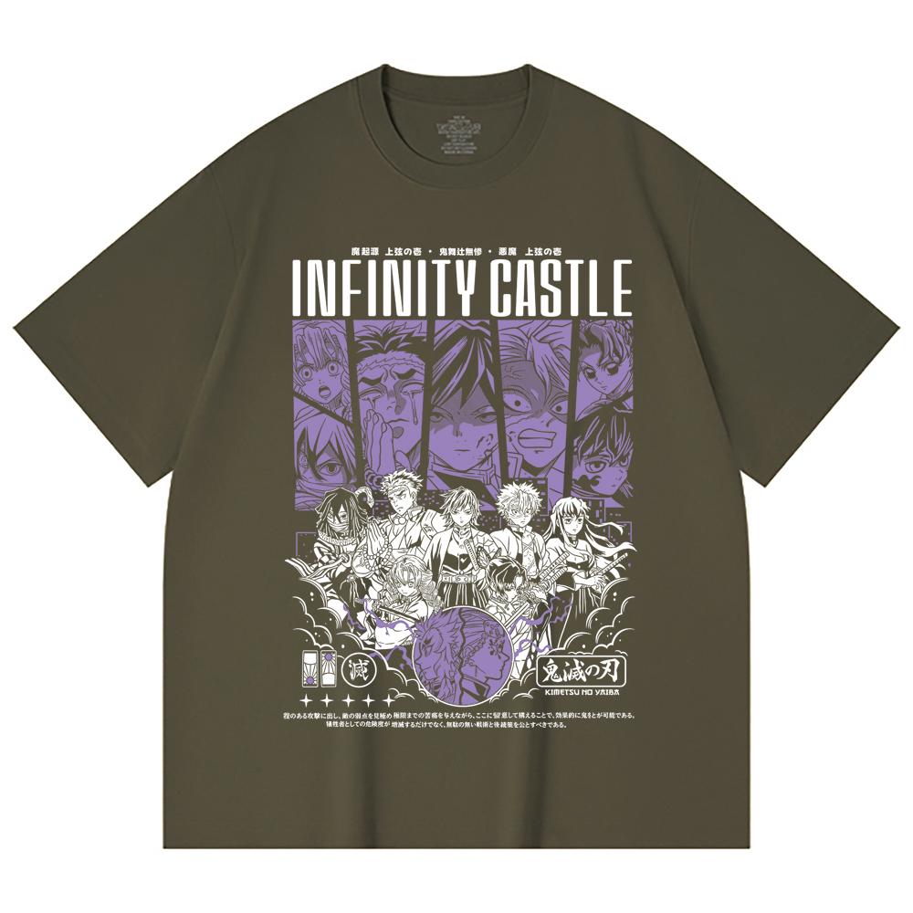 230 Gsm 100% Cotton Demon Slayer V90 Infinity Castle Print Unisex Heavy Cotton T Shirt
