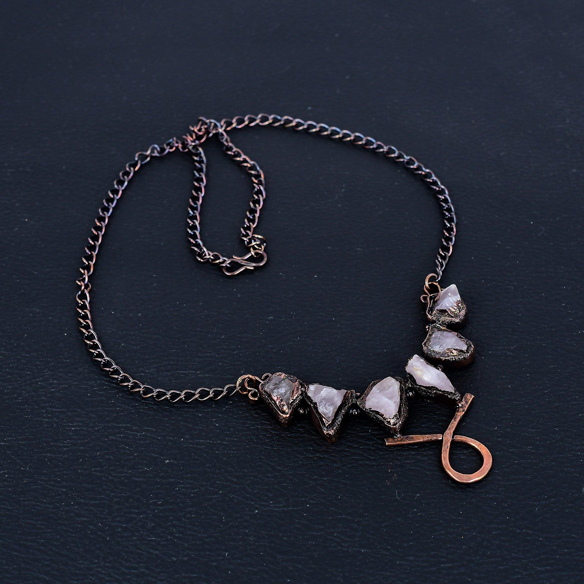 

Rose Quartz Necklace, Gemstone Copper Electroformed Handmade Wonderful Jewelry Necklace, Gift for Introverted