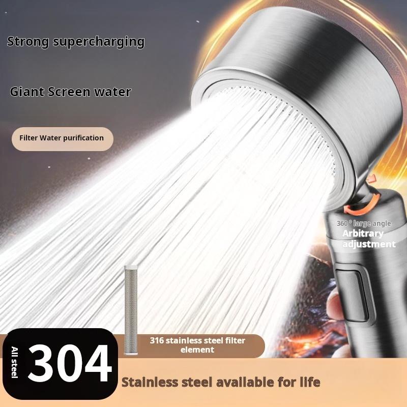 304 Stainless Steel High Pressure Shower Head, Filtered Anti-Scald Bathroom Spray Nozzle with Booster, Durable Rainfall Showerhe