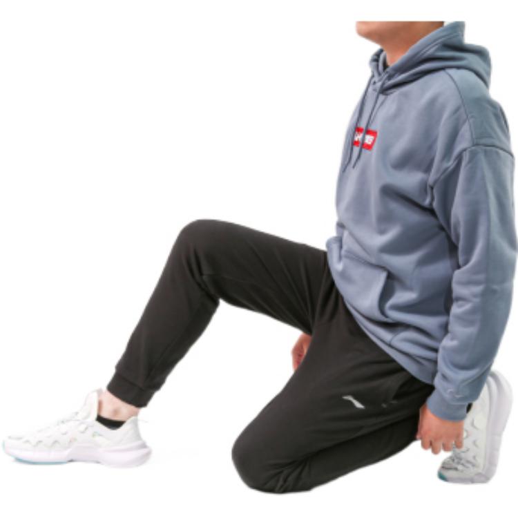 Li Ning Logo Embroidered Casual Hooded Pullover Fleece Sweatshirt Unisex sweatshirt Firestone-Blue AWDR615-2