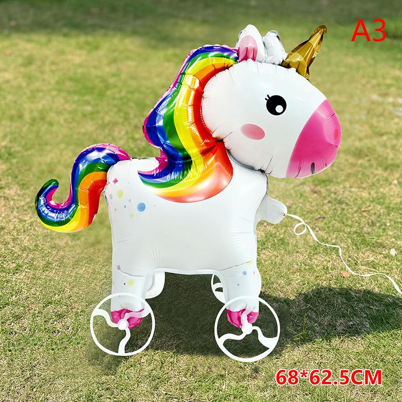 4D Cartoon Elephant Foil Balloon, Stand Walking Balloon with Wheel for Kids Birthday Party Baby Shower Decoration