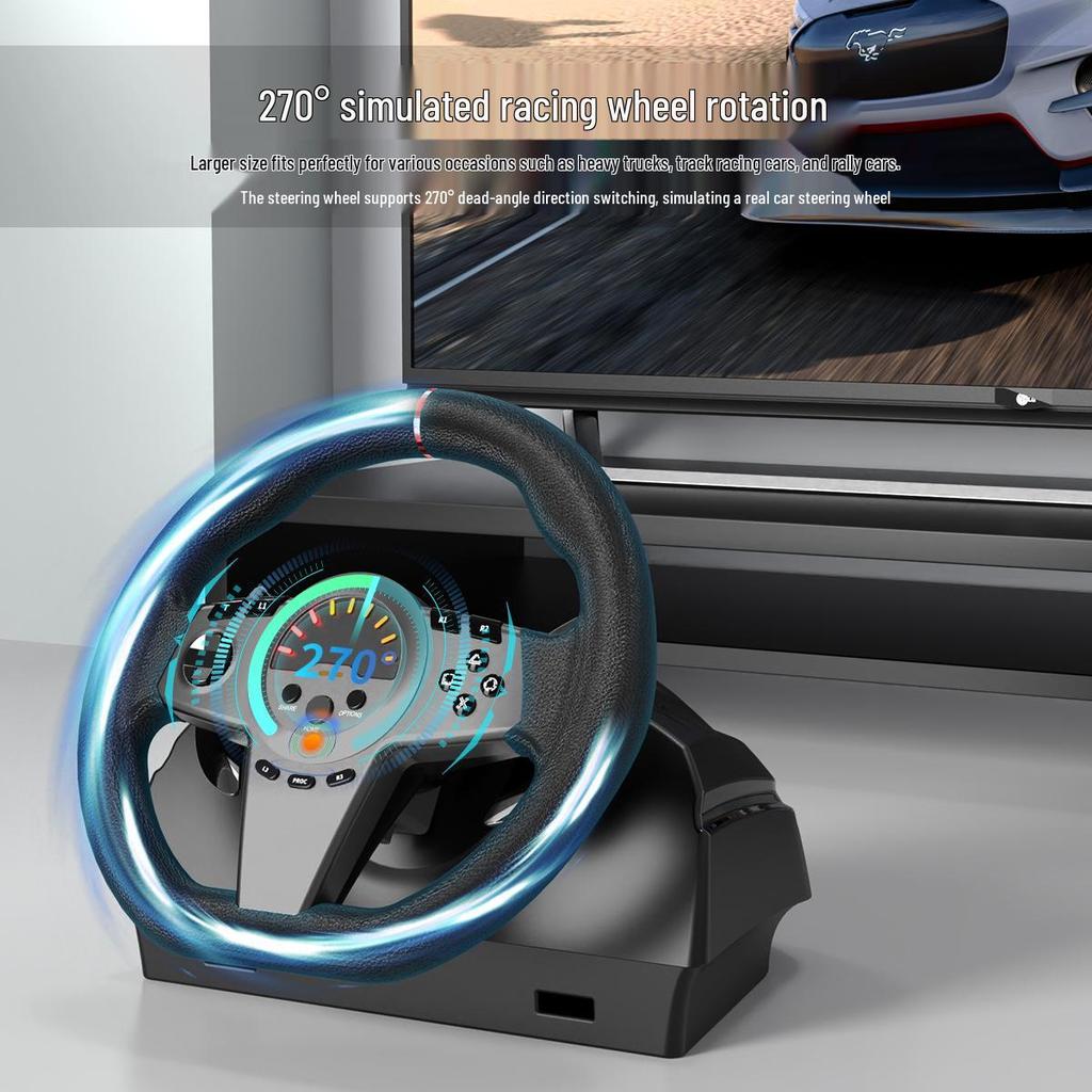 Steering Wheel for PC Racing with PS4/Xbox Series X Compatibility, Includes Three-Pedal Shifter