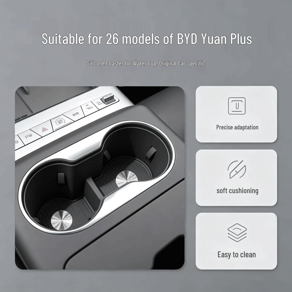 Compatible Silicone Protective Pad for BYD Yuan PLUS Center Console Cup Holder (Fits 26 Models)