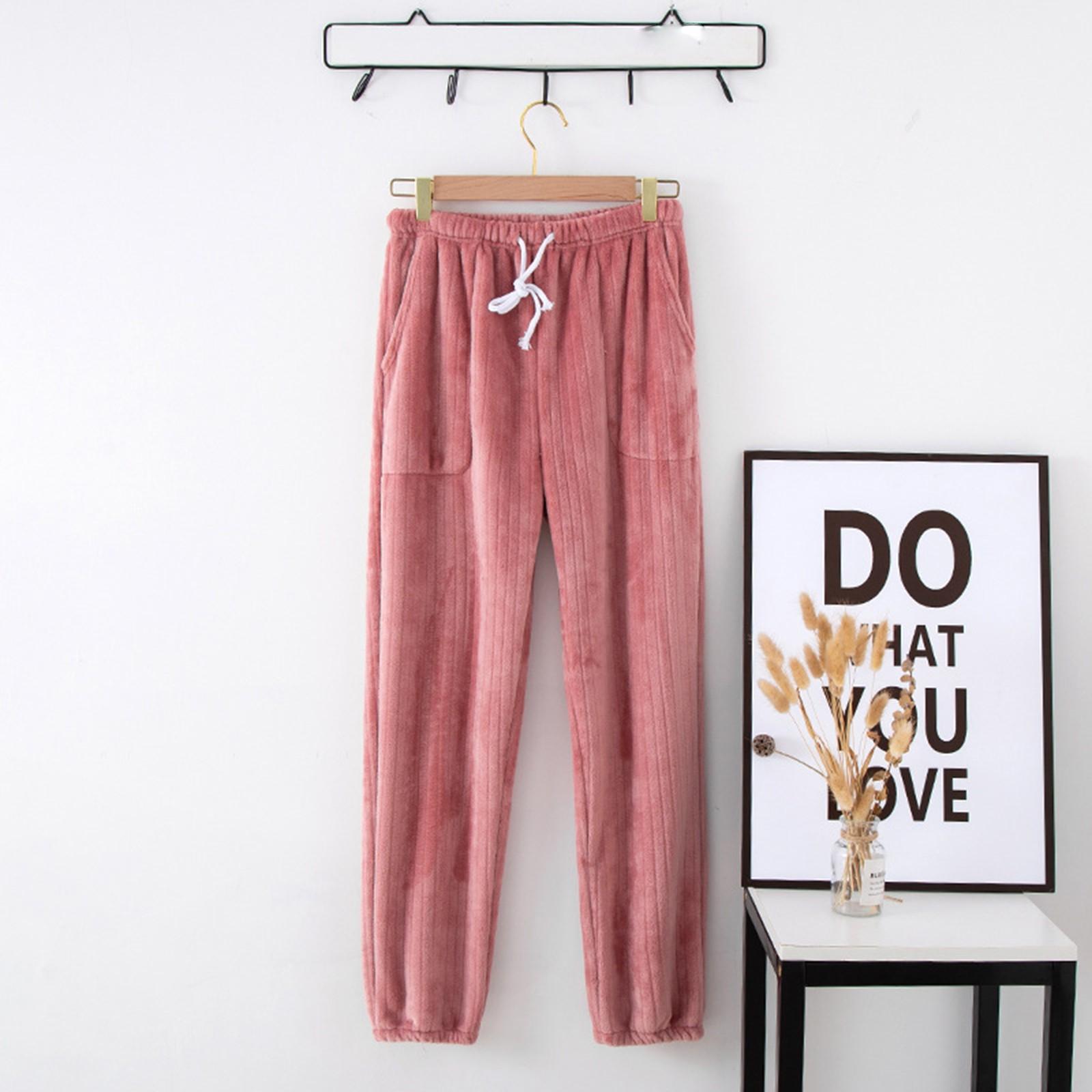 

Женские термофлисовые карманы пижамные теплые повседневные брюки домашние пижамные штаны XL розовый