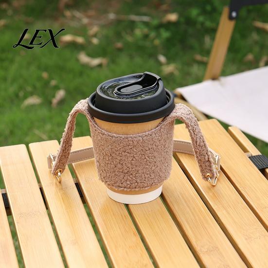 Insulated Cup Cover with Strap Plush Coffee Sleeve, Hand Soft Holder, Drink Carrier for Daily Use Retro Style Warmer Sleeve Autumn And Winter Elastic