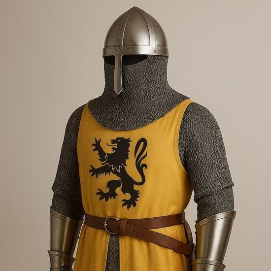 Medieval Knight Armor Set with Yellow Surcoat  Handmade Chainmail  Steel Armor  LARP, Reenactment, Cosplay, Halloween Costume