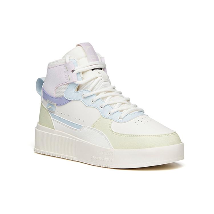 New Anta Life Collection Thermal Slip Resistant High Top Skateboard Shoes Women's White Green Blue 922138011-4