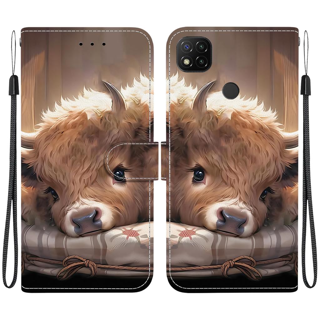 Ručně vyráběné PU kožené pouzdro s odklápěcím krytem pro Redmi 9C / Redmi 9 Activ / Xiaomi Poco C31 Protiskluzový nárazuvzdorný kryt s poutkem na zápěstí a designy srdce/růže/kočky