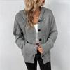 Women's Hooded Jacket with Solid Color Knitted Cardigan Drawstring