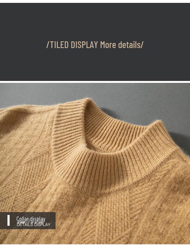 Men's Thickened Cashmere Sweater - Half High Neck Wicker Cable Knit