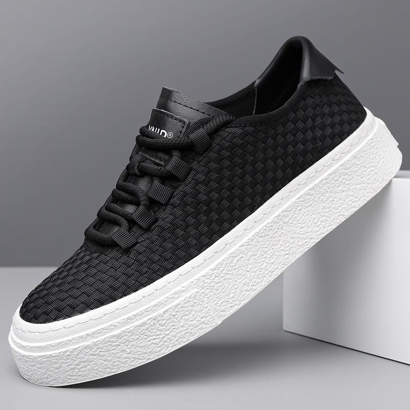 New Woven Breathable Board Shoes Versatile Casual Canvas Shoes Fashionable Mesh Trendy Shoes Thick-soled Heightening Men's Shoes