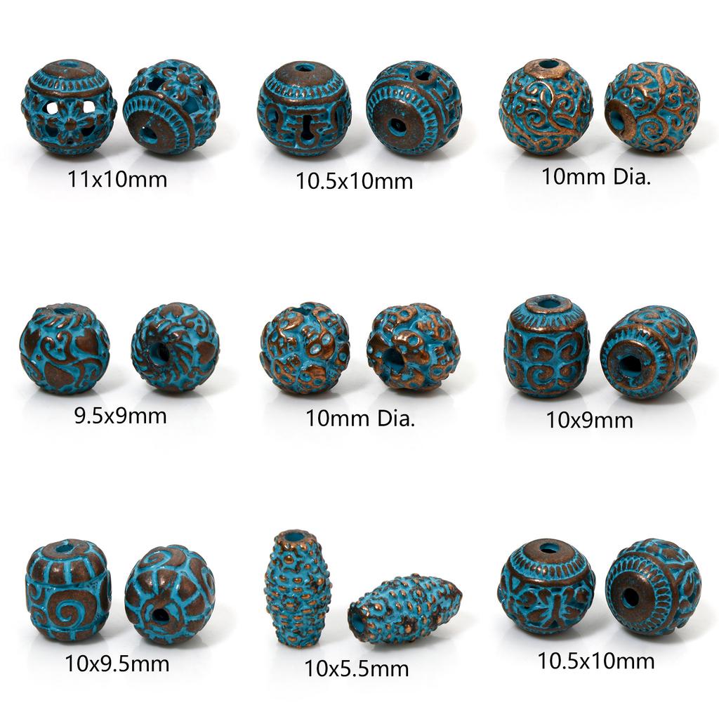 10 Pièces Alliage à Base de Zinc Perles Espacement Patinées Pour Fabrication de Bijoux DIY Charme Motif Rond Sculpté Cuivre Antique Bleu Fermoirs
