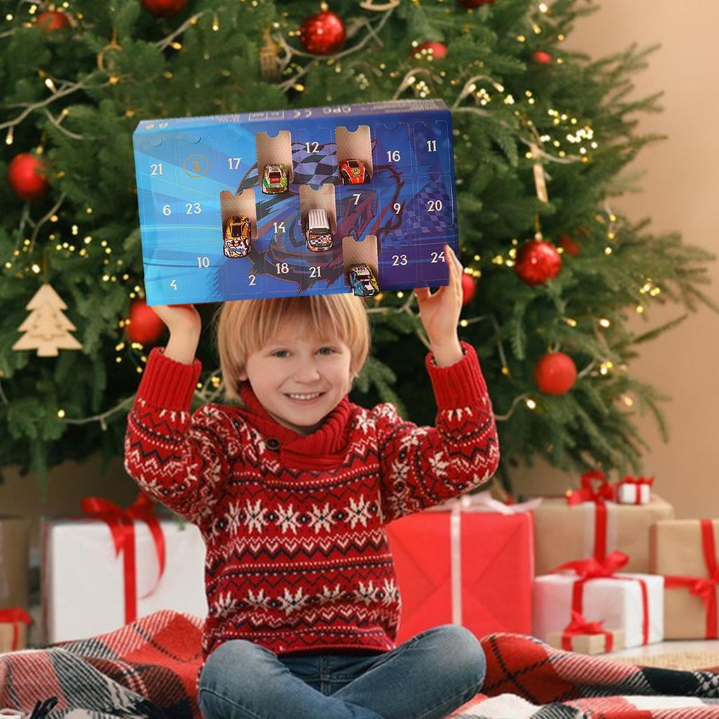 Weihnachten 24-Tage Countdown Blind Box Spielzeug Pull-Back Autos Spielzeug für Kinder Geschenk Digitales Rennauto und Weihnachtskalender