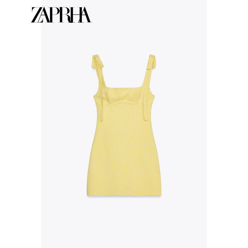 Zaprha 2025 New Arrival French Style Fitted Waist Bowknot Decorative Small Plaid Dress Short Small 2180305