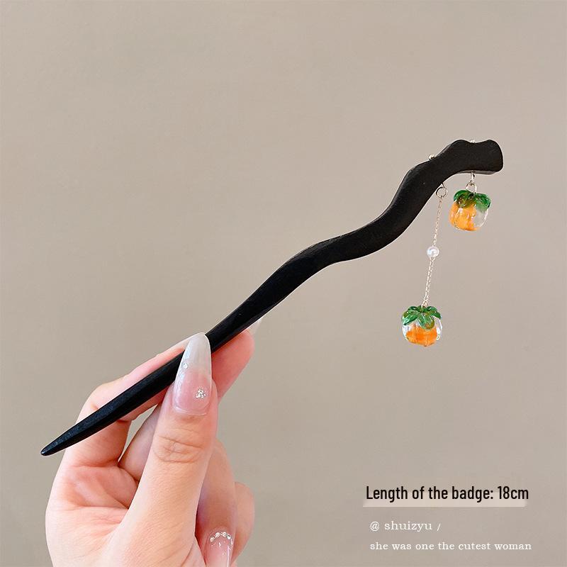 High-End Chinese Wooden Hairpin with Tassels – Ancient Style Ebony Faux for Women