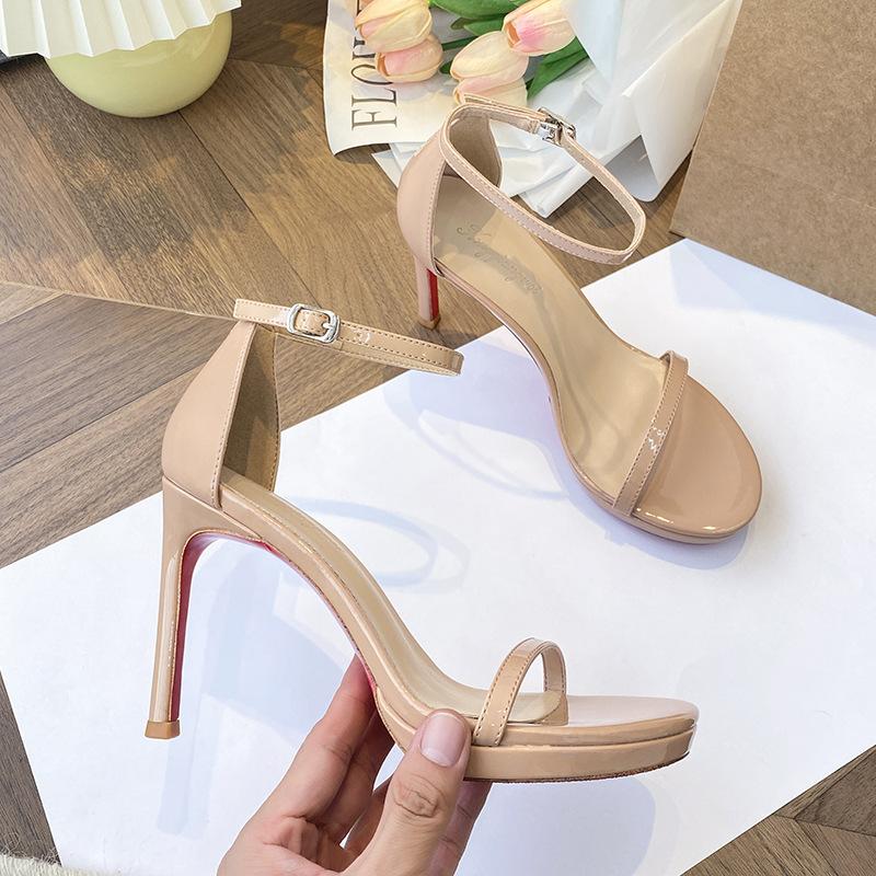 

Black red-soled sandals women s summer new fine heel temperament sexy royal sister waterproof table with high heels 40