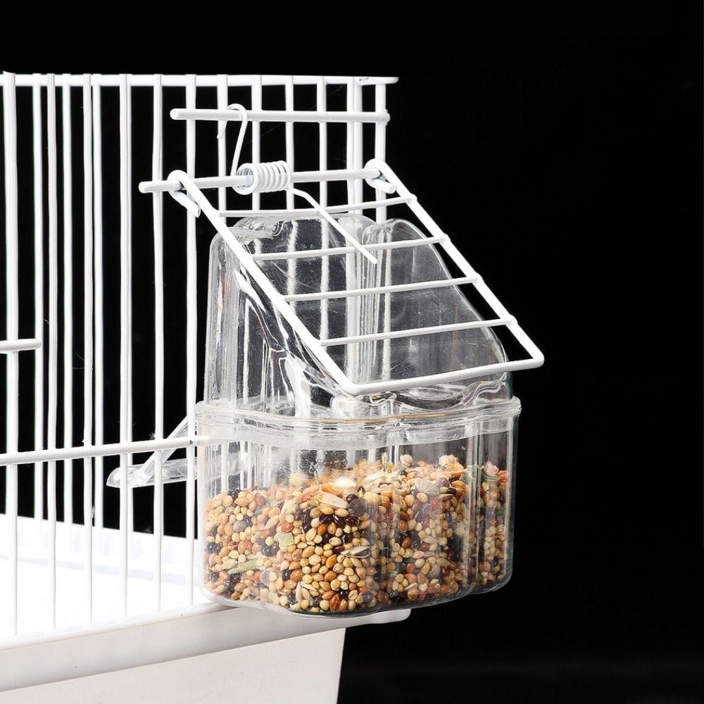 Leak Proof Bird Cage Feeder Cup Clear Plastic Parakeet Feeder Compact Hanging Food Bowl Bird Cage