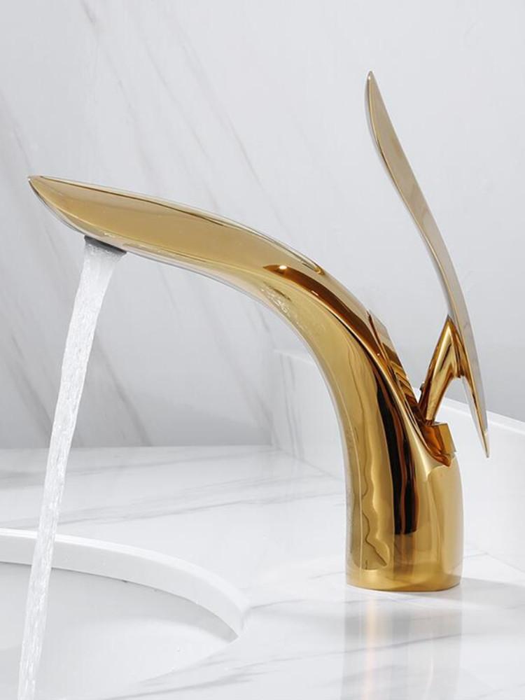 Waschbecken Armatur Badezimmer Einhebel Warm und Kalt Messing Wasser Mischbatterie Gold Chrom Schwarz Waschbecken Blatt Wasser Spüle Mischbatterie Kran