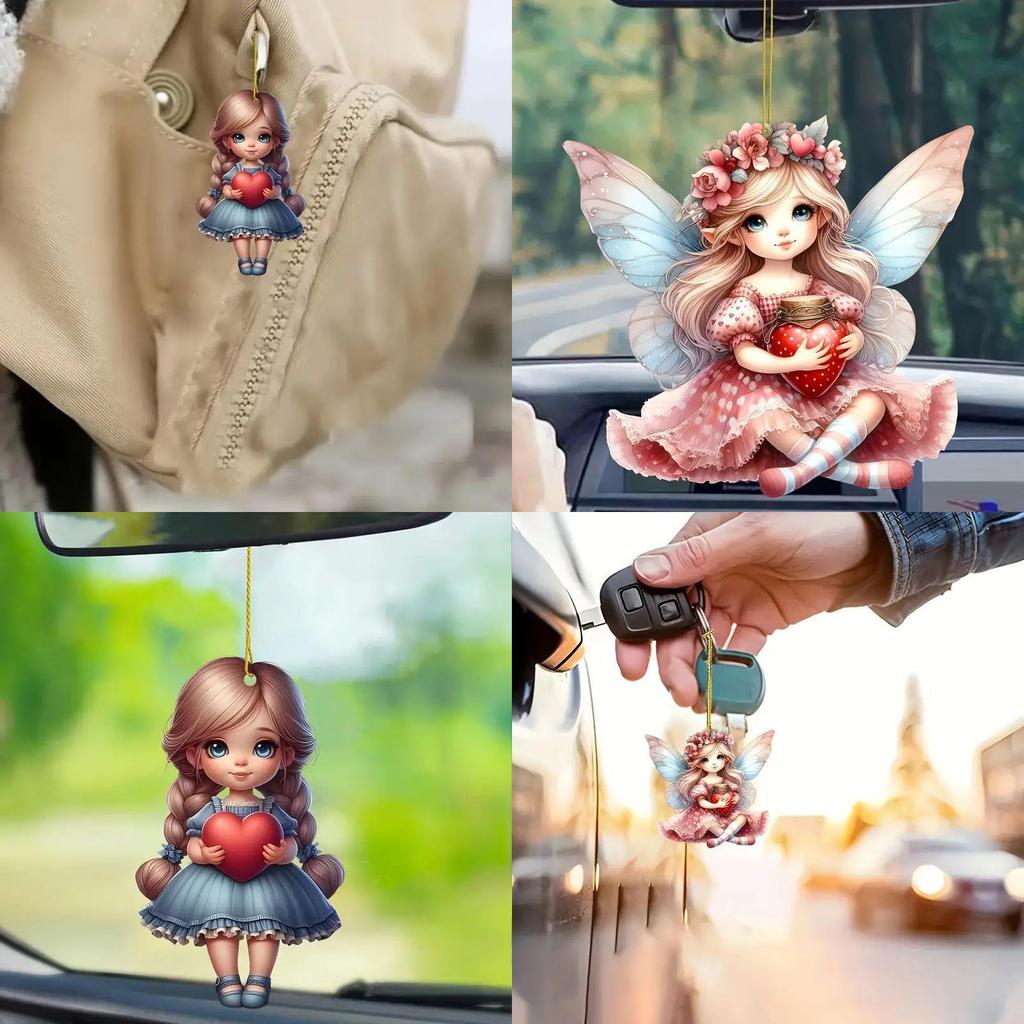 Unique Acrylic Car Pendant Charming Cartoon Design Versatile Home Decor Accessory