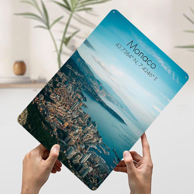 

Monaco Cityscape Aerial View Metal Poster Customized Wall Art Retro Vintage Tinplate Signs for Man Cave Bathroom Decor House 20x30cm（7.8x11.8inch）