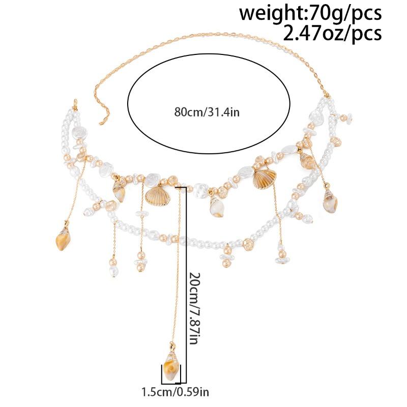 Beach Vacation Conch Scallop Shell Tassel Waist Chains for Women Bohemian Imitation Pearl Beaded Chain Sexy Bikini Body Jewelry