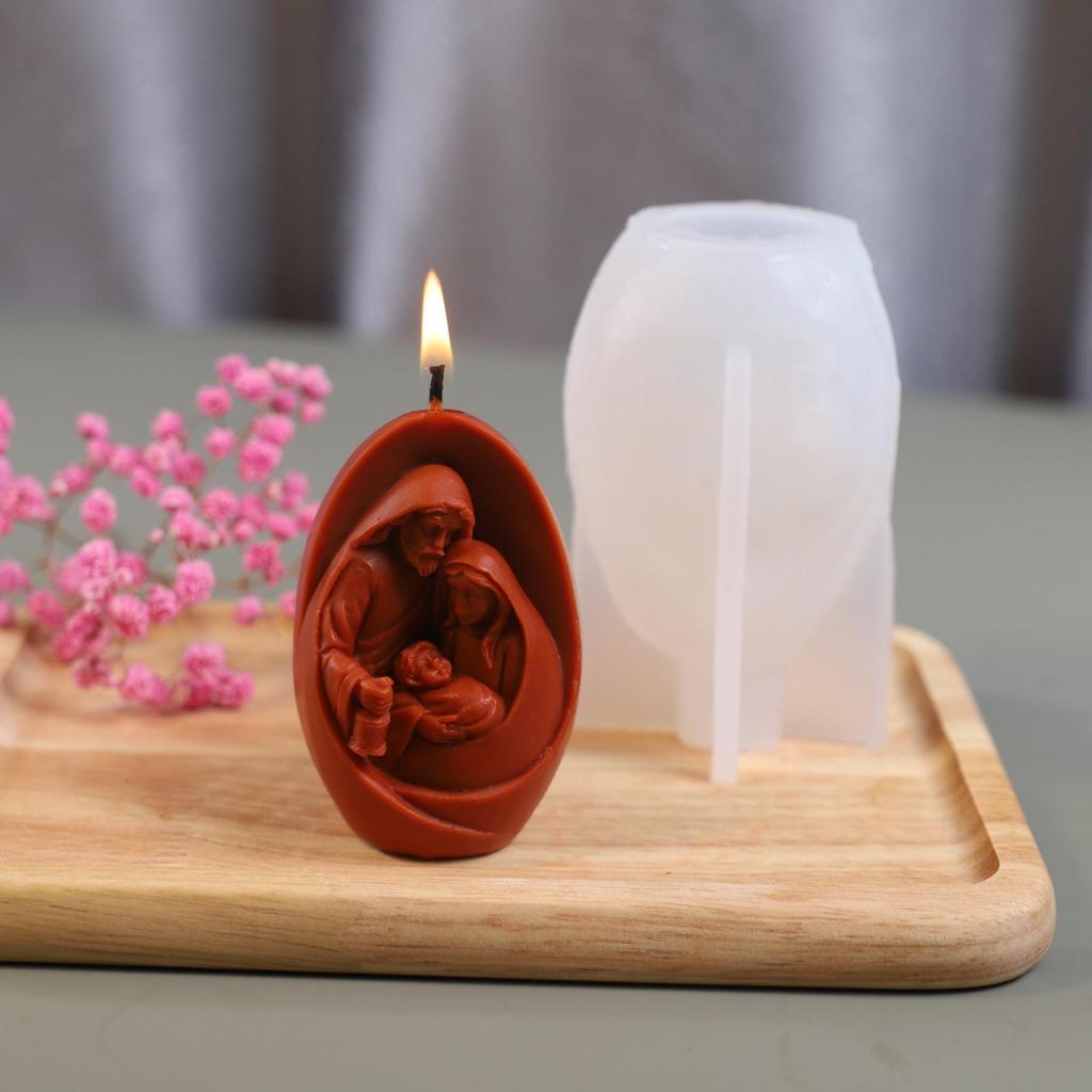 Nativity Candle Molds 3D Nativity Jesus Family Shape Mould Easy Release Heat-Resistant Candle Molds For Aromatherapy Wax Fondant