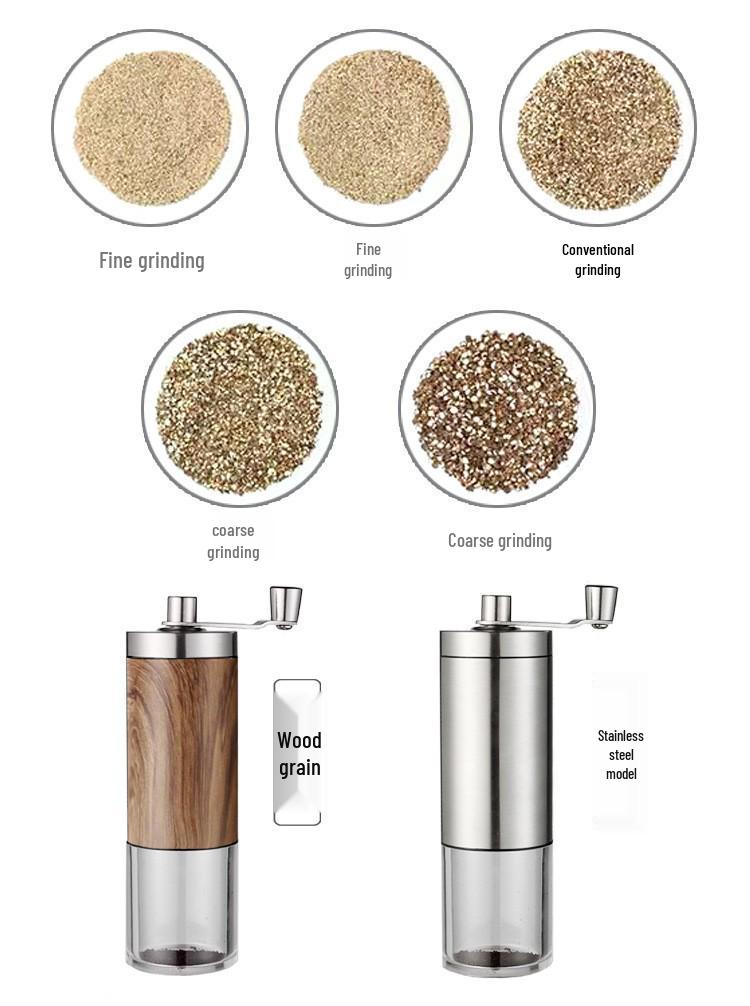 Wood Grain Stainless Steel Hand Coffee Grinder with Handle