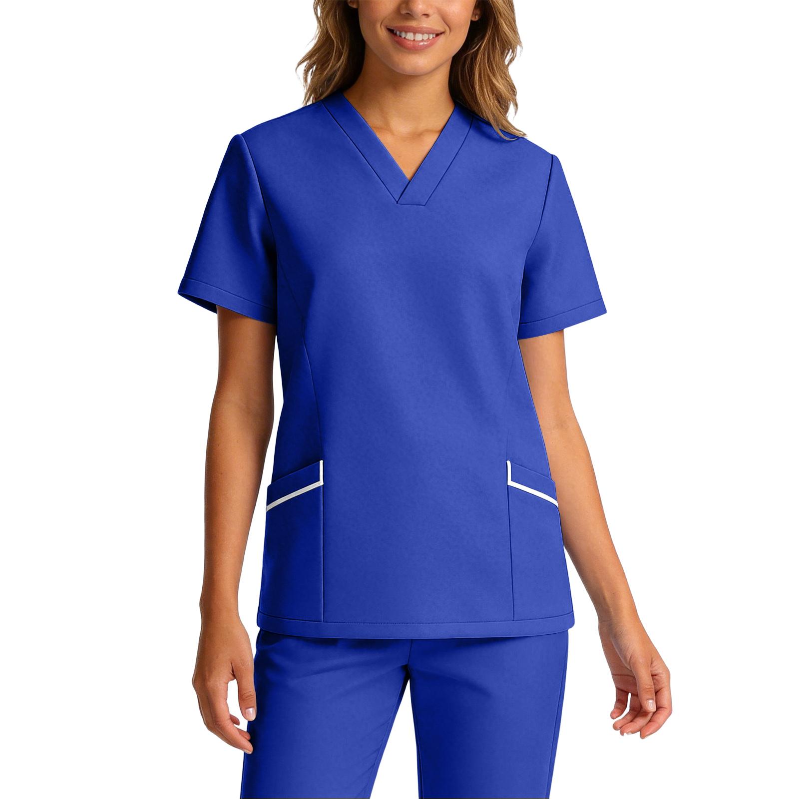 

Women Stretch Quick Dry V Neck Short Sleeve Scrub Top with Pockets for Healthcare Work Uniforms Medical Nursing Apparel XXL