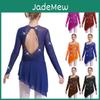 Kleid Tanz Modern Lyrisch Mädchen Langarm Asymmetrischer Saum Glitzernde Strasssteine Eiskunstlauf Performance-Kleidung